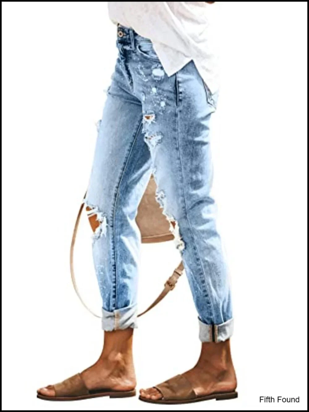 Women's Ripped Mid Waisted Boyfriend Jeans Loose Fit Stretchy Denim Pants
